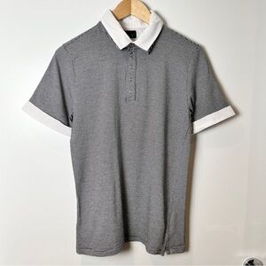 Zara Man Striped Polo Shirt Nerdy Academia Streetwear Faux Layered Size M/L